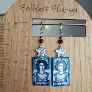 The Star Tarot Earrings with Glittery Stars & Frank N Furter (MTO)