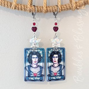 The Star Tarot Earrings with Glittery Stars & Frank N Furter (MTO)