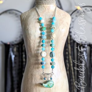 Whale Necklace with Vibrant Amazonite & Ceramic Beads