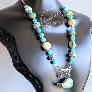 Whale Necklace with Vibrant Amazonite & Ceramic Beads