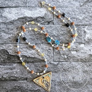 Long Wolf Necklace with Rudraksha Seeds & Gemstone Beads