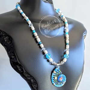 Beachy Shell Necklace with Lampwork Nautilus Pendant