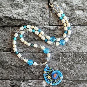 Beachy Shell Necklace with Lampwork Nautilus Pendant