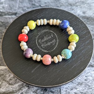OOAK Colorful Bracelet with Riverstone & Ceramic Gaea Beads