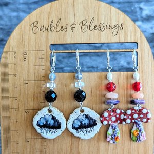 Funky Mushroom Earrings with Lampwork Enameled Charms