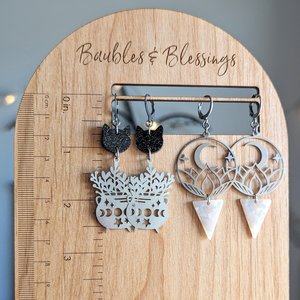Lotus Moon Earrings with Pearly Acetate Drop