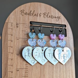 Hand-stamped PROUD FATTY Earrings with Glittery Hearts