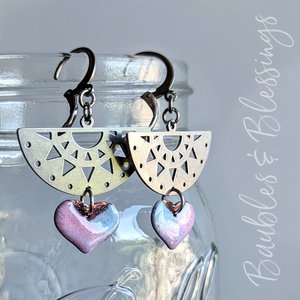 Festive Earrings with Handmade Enamel Hearts
