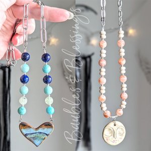 Abstract Heart Necklace with Lapis, Amazonite, Prehnite & Gaea Focal