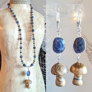 Mushroom Necklace with Picture Jasper, Lapis & Sapphire