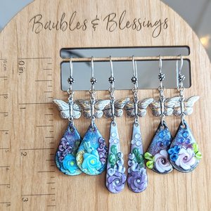 Butterfly Earrings with Lampwork Enameled Pink Flowers