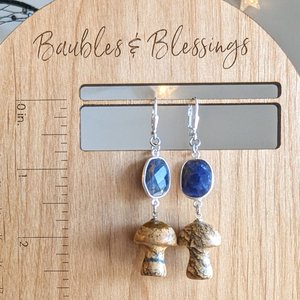 Picture Jasper Mushroom Earrings with Faceted Sodalite