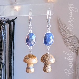Picture Jasper Mushroom Earrings with Faceted Sodalite