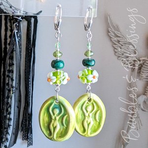 Green Goddess Earrings with Malachite & Assorted Czech Glass