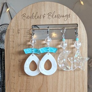 Candy Glitter Moon & Star Earrings with Quartz & Apatite