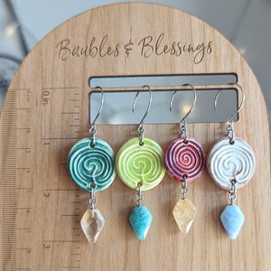 Lime Labyrinth Earrings with Faceted Amazonite Drops