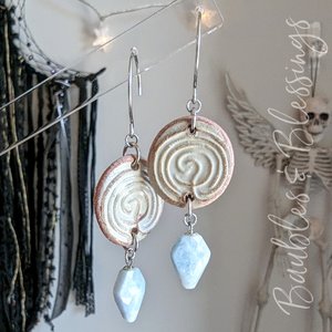 Earthy Labyrinth Earrings with Faceted Aquamarine Drops