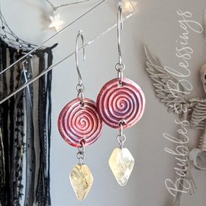 Magenta Spiral Earrings with Faceted Citrine Drops