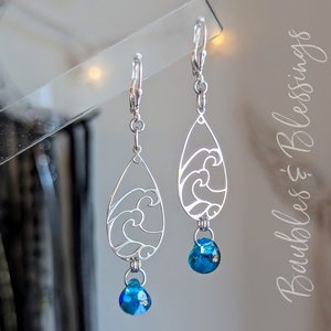 Sterling Silver Blue Wave Earrings with Lampwork Glass