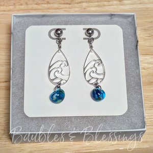 Sterling Silver Blue Wave Earrings with Lampwork Glass
