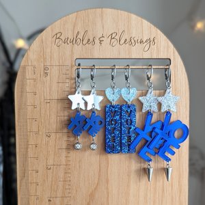 Vote Blue Earrings with Mirrored Acrylic Stars & Rhinestones