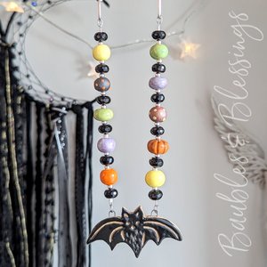 Bat Necklace with Faceted Onyx & Cheery Gaea Beads