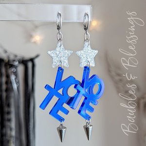 Vote Blue Earrings with Mirrored Acrylic Charms & Spikes