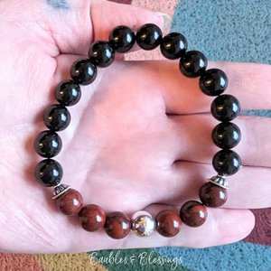 Onyx & Apple Jasper Stretch Bracelets with Sterling Silver (MTO)