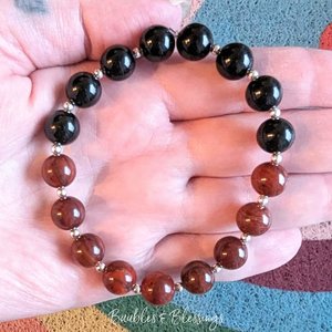Onyx & Apple Jasper Stretch Bracelets with Sterling Silver (MTO)