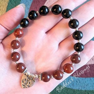 Onyx & Apple Jasper Stretch Bracelets with Sterling Silver (MTO)