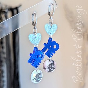 Vote Blue Earrings with Mirrored Acrylic, Glitter & Waves