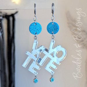 Vote Blue Earrings with Mirrored Acrylic Charms & Rhinestones
