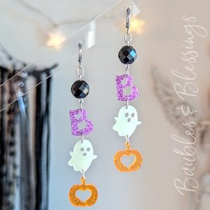 Acrylic "Boo!" Earrings with Glow in the Dark Ghosts 