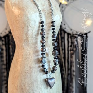 Dark Heart Necklace with Faceted Onyx & Gaea Beads