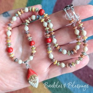 Cozy Cottagecore Gnome & Mushroom Necklace with Gaea Beads