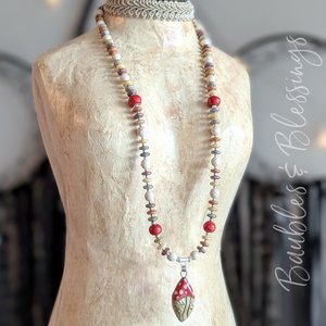 Cozy Cottagecore Gnome & Mushroom Necklace with Gaea Beads