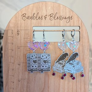 Stainless Steel & Glittery Acrylic Love Spellbook Earrings 