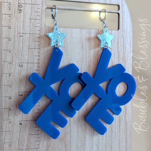 XL Lightweight Vote Blue Earrings with Holographic Stars
