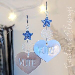 Hand-stamped VOTE Earrings with Glittery Acrylic Charms