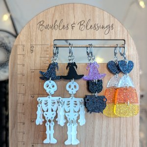 Sparkly Candy Corn Earrings with Black Glitter Hearts