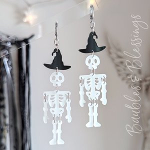 Lightweight Glow in the Dark Skeleton Earrings with Witch Hats
