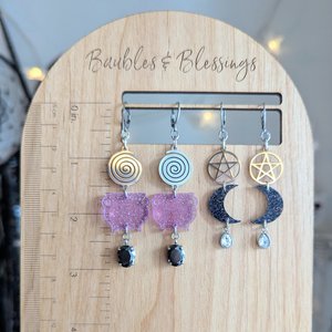 Super Fun Glittery Witchy Earrings with Purple Cauldrons