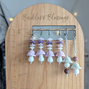 Gray Mushroom Earrings with Howlite & Purple Aventurine Beads