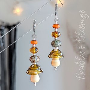 Earthy Mushroom Earrings with Green Opal & Czech Glass