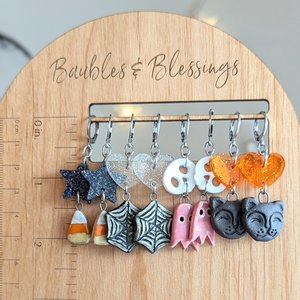 Dark Pink Ceramic Ghost Earrings with Adorable Acrylic Skulls