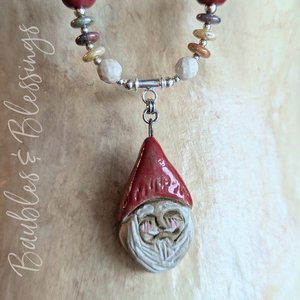 Cozy Cottagecore Gnome & Mushroom Necklace with Gaea Beads