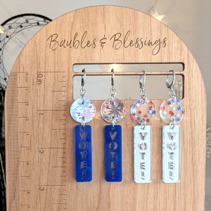 Vote Blue Earrings with Patriotic Fireworks & Bar Charms