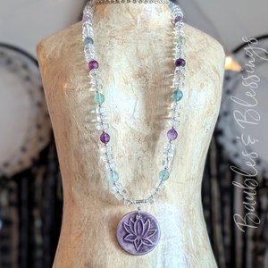 Fluorite & Quartz Lotus Necklace with Beadfreaky Focal