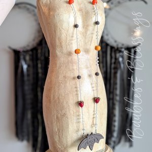 Sweet Fruit Bat Necklace with Esmerical Beads & Gaea Pendant