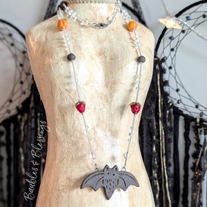 Sweet Fruit Bat Necklace with Esmerical Beads & Gaea Pendant